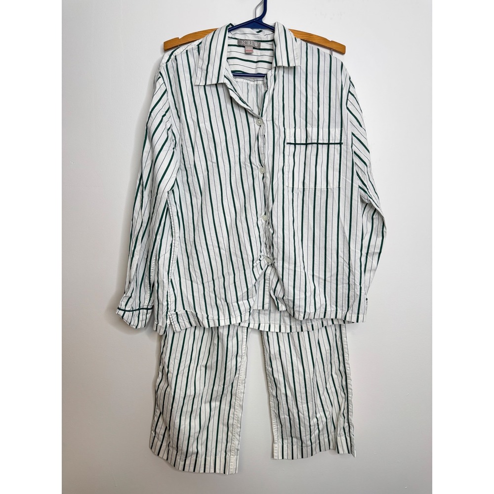 J.Crew Pajama Set Womens Small Green White Excellent Striped Cotton CP547 cotton
